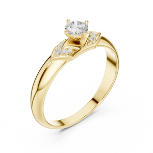 Bague de fiançailles solitaire en or jaune à taille ronde avec pierres d'appoint latérales, élégante et minimaliste, pour promesse de mariage - Product Image 3