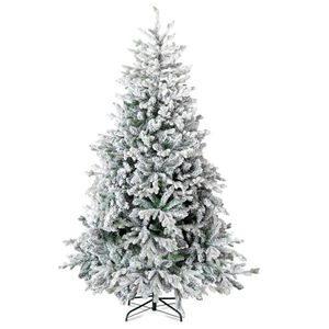 7 FT Pre-Lit Snow Flocked Christmas <b>Tree</b> Artificial Hinged Pine <b>Tree</b> <b>with</b> 1100 Branch Tips and 400 <b>Lights</b> for Holiday Parties - Product Image 1