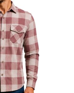 Rose Wood Light Taupe Plaid Men Flannel Shirt Long Sleeve Button <b>Down</b> Checkered Cotton Casual Shirt With Chest Pocket Streetwear - Product Image 4