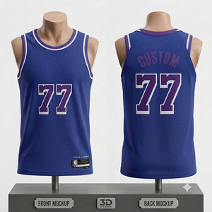 Camiseta de Baloncesto Personalizada para Hombre, Azul y Morado, Número 77, Sublimada, de Malla Transpirable, para Todas las Temporadas, Ropa Deportiva para Adultos - Product Image 1