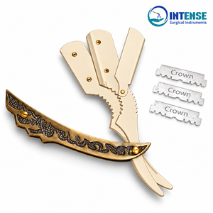 Navaja de Afeitar Profesional de Acero Inoxidable con Hoja Reemplazable, Estilo Antiguo Dorado - Product Image 1