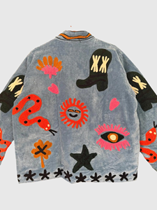 Veste en polaire brodée à la main, col mandarin, manches longues, grande taille, vêtements d'automne pour femmes, design patchwork appliqué - Product Image 2