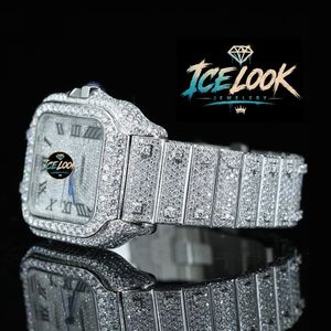 Montre mécanique Ice Look avec cadran carré, chiffres romains en cristal, bracelet, montre-bracelet pour cadeau et mode - Product Image 3