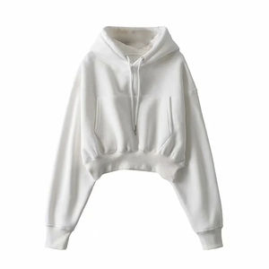 Sudaderas personalizadas para mujer, 320 GSM, mangas americanas, sudaderas cortas tipo crop top, color sólido, ajuste fácil, sudadera para mujer - Product Image 3