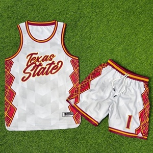 Ensemble de maillot de basket-ball Rexfit Sports, sublimé blanc, bordeaux, jaune, unisexe, adulte, short à cordon de serrage, respirant, polyester - Product Image 1
