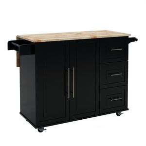Isola da Cucina in Legno Massello con Piano Estensibile Nero, Dotata di Portaspezie e Portasciugamani - Product Image 6