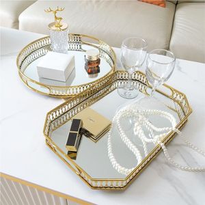 Luxury Gold Geometric Mirror Tray Decorative Metal <b>Vanity</b> Perfume Organizer Cosmetic <b>Makeup</b> Tray for Dresser Wedding Decor - Product Image 6