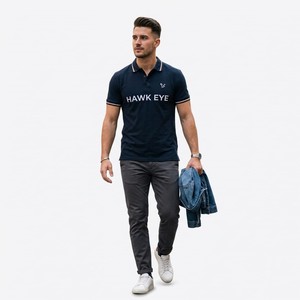 Chemise à manches courtes boutonnée unie pour homme Hawk Eye Sports, haute performance, tricotée, 100 % coton, 220 g, avec logo frontal, douce et respirante - Product Image 1