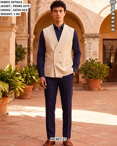 Gilet en jute pour homme avec doublure en satin de soie, marron, coupe classique, veste décontractée pour l'été, taille 34 à 46 - Product Image 3