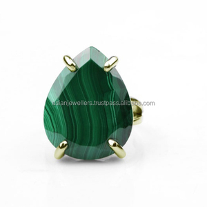 Bague en pierre précieuse Malachite, en argent Sterling 925, plaqué or, argent empilé à la main, beaux bijoux indiens - Product Image 2