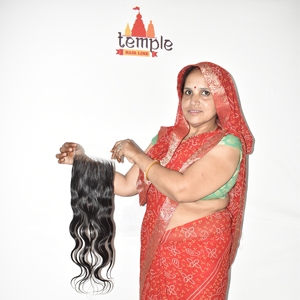 Prothèse capillaire en cheveux humains Remy, ondulation naturelle, base en dentelle nouée à la main, application facile, non traitée, style temple indien, noir naturel - Product Image 5