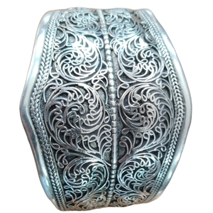New Arrival Ethnic Flower Bezel Setting Coral Unisex Gift Net Carving <b>Silver</b> Coated <b>Cuff</b> Bangles - Product Image 4