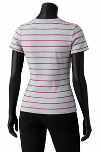 T-shirt en coton rayé pour femme, coupe ajustée, décontracté, manches courtes, col rond, t-shirt basique pour femme, vente en gros, t-shirt de haute qualité - Product Image 2