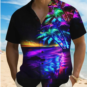 เสื้อเชิ้ตฮาวายแขนสั้นผู้ชาย ลายดอกทานตะวัน พิมพ์ลาย ระบายอากาศได้ดี เป็นมิตรกับสิ่งแวดล้อม ปกคอปก สำหรับวันหยุดพักผ่อน - Product Image 3