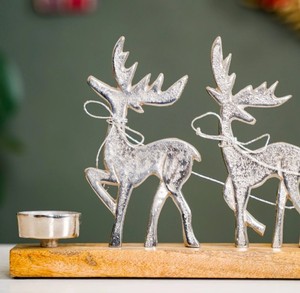 Christmas Reindeer Sleigh Candle <b>Holder</b> Set – Metal Deer & Santa Sleigh <b>Tealight</b> Stand for Table Centerpiece & Home Decor - Product Image 3