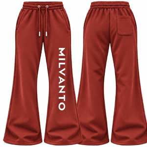 Brick <b>Red</b> Custom Unisex <b>Flared</b> Sweatpants Cotton Fleece French Terry Men & Women Premium Wide Leg Winter Streetwear Pants - Product Image 1