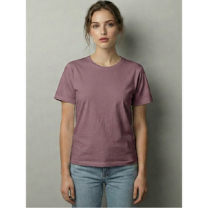 Camiseta de Mujer Estilo Boho Color Malva, Cuello Redondo, Algodón Transpirable, Tela Suave, Uso Diario Informal de Verano, Corte Holgado - Product Image 1