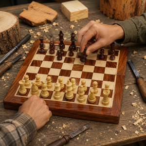 Jeu d'échecs en bois de 10 pouces |   Échiquier pliable avec rangement, jeu de stratégie fait main pour adultes, enfants, famille, cadeau de voyage, jeux d'échecs - Product Image 3