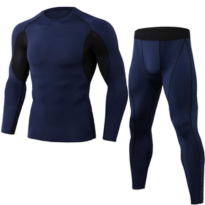 <b>Men's</b> Black <b>Compression</b> Gym Set Full Sleeve Crew Neck Long Sleeve <b>Top</b> With Elastic Waist Pants Sporty Fit - Product Image 4