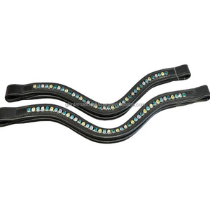 Banda de cuero para la frente de caballo con incrustaciones de canal vacío, cristales de marca multicolor, diamante, banda para la frente - Product Image 4