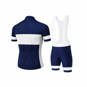 Ensemble de maillot et de short de cyclisme pour hommes sur mesure, respirant, à séchage rapide, pour la course sur route, avec logo personnalisé, bleu marine et blanc - Product Image 2