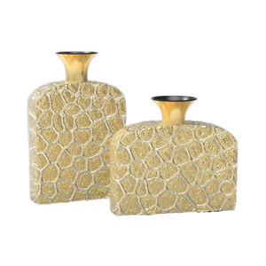 Juego de 2 floreros de metal Vantage Modern Luxury con acabado chapado en oro Estilo único Fancy para decoración del hogar y deshierbe - Product Image 1