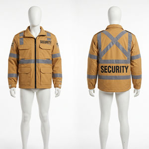 Chaqueta de Invierno Impermeable con Capucha para Hombre, 280 GSM, Lona de Polialgodón, Diseño con Panel Reflectante Color Bronceado, Logotipo Grabado, Ropa de Trabajo - Product Image 1