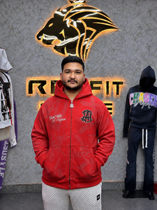 Men's <b>Red</b> Hooded Zip-Up ODM/OEM Wholesale Puls Size Men's <b>Hoodies</b> Full Zip up Custom Print logo <b>Hoodie</b> for Man and Women - Product Image 5