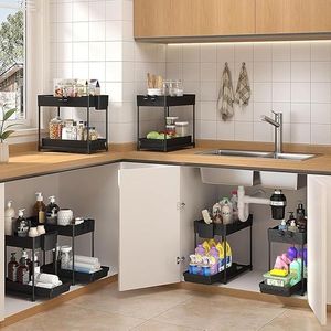 Set di 3 Organizzatori Sottolavello a 2 Livelli con Cassetti Scorrevoli Multiuso per Cucina e Bagno - Product Image 4
