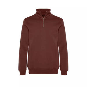 Pull en maille bordeaux pour homme à col montant zippé, coupe classique, décontracté, pour l'automne - Product Image 1