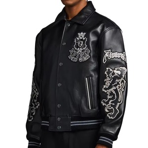 เสื้อแจ็คเก็ตหนัง Avirex สำหรับผู้ชาย แบบ Varsity ปักลาย ปิดซิป สไตล์ Bomber ปลายแขนและชายเสื้อแบบริบ มีโลโก้ด้านหน้า กันน้ำ ของแท้ - Product Image 3