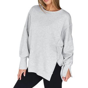 Modern High Side Slit Drop Shoulder Women Sweatshirts Heavyweight Durable <b>Fleece</b> Wholesale Athleisure <b>Jumpers</b> - Product Image 3