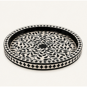 Handmade Modern Bone Inlay Luxury Black <b>White</b> Solid Round Serving Platter Decorative <b>Tray</b> for Coffee Table Home Decor Wedding - Product Image 1