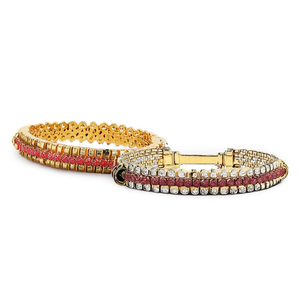 <b>Ruby</b> Antique Gold Plated Kemp Bangles 2x6-Diamond & Pearl Accents Gift Ready - Product Image 1