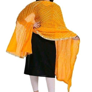 Dupatta Orange Bandhani en Soie Artificielle avec Broderie Gota, Foulard Hijab pour Femme, Idéal pour Mariages et Festivals - Product Image 4