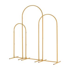 Set di tre archi nuziali in ferro battuto da 5,9ft+4,9ft+3,9ft, fondale superiore in ferro con finitura oro naturale, fondale metallico per fioriere - Product Image 6