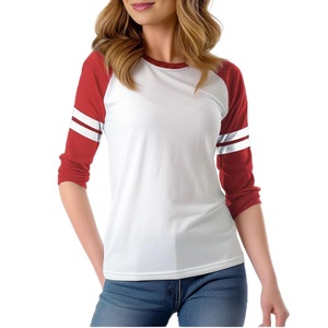 High Quality Women Baseball T Shirts Contrast Color <b>Raglan</b> <b>Top</b> Breathable Sleeve Stripe Clothing Plain Style Ladies Daily Wear - Product Image 3