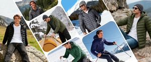<b>Men's</b> Blue Puffer <b>Jacket</b> With Orange Zipper Stand Collar Casual Winter Windproof Polyester Wadding Regular Fit - Product Image 5