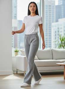 Pantalon évasé taille basse coupe droite personnalisé pour femme, en molleton/coton, pour yoga et danse, couleur unie, longueur intégrale, 300g, leggings d'hiver - Product Image 5