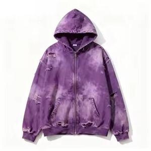 Sweat à capuche zippé personnalisé effet délavé soleil, Sweat à capuche zippé ample et oversize pour homme, Sweat à capuche zippé streetwear délavé à l'acide et vieilli pour homme - Product Image 6