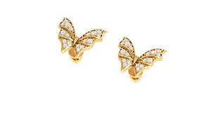 Pendientes de mariposa de oro rosa con diamantes, corte brillante redondo, diamantes cultivados en laboratorio, estilo lindo para uso diario de mujer - Product Image 3
