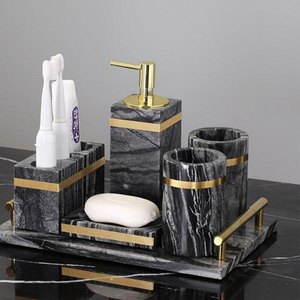 Ensemble de salle de bain en MDF le plus vendu, 4 pièces avec impression émaillée pour distributeur de savon et porte-brosse à dents à prix abordable - Product Image 4