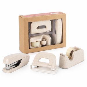 Eagle Wheat Straw Set Stapler Hole Puncher Tape Dispenser Desktop <b>Binding</b> Supplies Desk Accessory Bulk Supply J6108B-E - Product Image 1