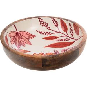 Tazón Redondo de Madera Antigua con Estampado Esmaltado para Servir, Decorativo para Mesa de Comedor, para Frutas, Ensaladas y Pasta - Product Image 1