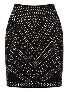 กระโปรงมินิทรงดินสอสีดำเอวสูงประดับหมุดผู้หญิงลายเรขาคณิตเซ็กซี่คลับแวร์ทุกฤดูกาล - Product Image 4