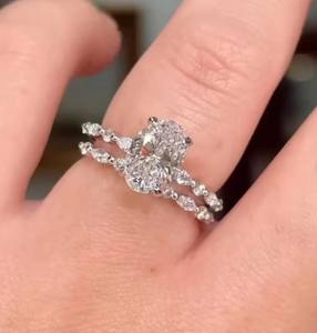Anillo de Diamante Cultivado en Laboratorio de Corte Ovalado de 2 Quilates, Conjunto Nupcial Vintage, Regalo de Aniversario de Bodas, Certificación IGI, Oro Blanco Sólido de 10K/14K/18K - Product Image 4