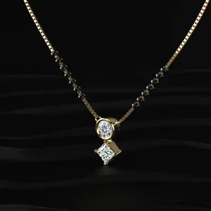 Pendentif Halo en Diamant Taillé Princesse Doré Tendance, Mangalsutra, Diamant CVD Cultivé en Laboratoire, Couleur D-E, Pureté VVS-VS, Certifié IGI - Product Image 3