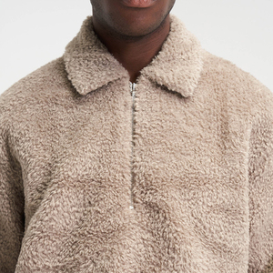 Veste en molleton sherpa à col zippé pour homme, couleur unie, décontractée, chaude pour l'hiver, doublure sherpa, coupe classique, manches longues, fabricant OEM - Product Image 6
