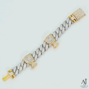 กำไลข้อมือแบบ Cuban Link ชุบทองคำสีกุหลาบสองสี ประดับเพชรโมอิสซาไนต์ ฝังแบบไมโครอินเลย์ สไตล์ฮิปฮอป สำหรับทุกเพศ เหมาะเป็นของขวัญสำหรับงานปาร์ตี้ - Product Image 1