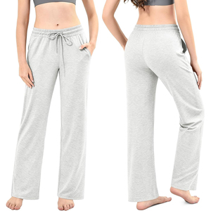 Pantalones de mujer, pantalones anchos grises, cintura elástica con cordón, corte holgado, pantalones deportivos informales de longitud completa con bolsillos, color sólido - Product Image 6